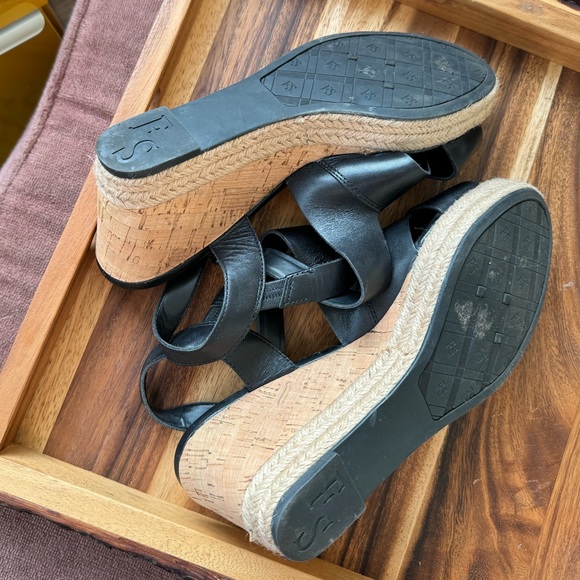 franco sarto black leather & cork wedge 8 - Picture 3 of 5